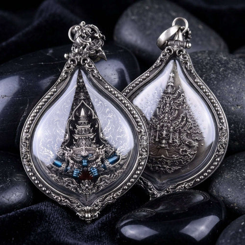 💥 MIGHTY ECLIPSE DIVINITY: THE SOVEREIGN RAHU OF FORTUNE &amp; FATE!   Phra Rahu (White Bronze Enamel Edition) Encased in Satin-Finished White Bronze Buddhist Art Frame Thai Blessing Co By RURUECHA