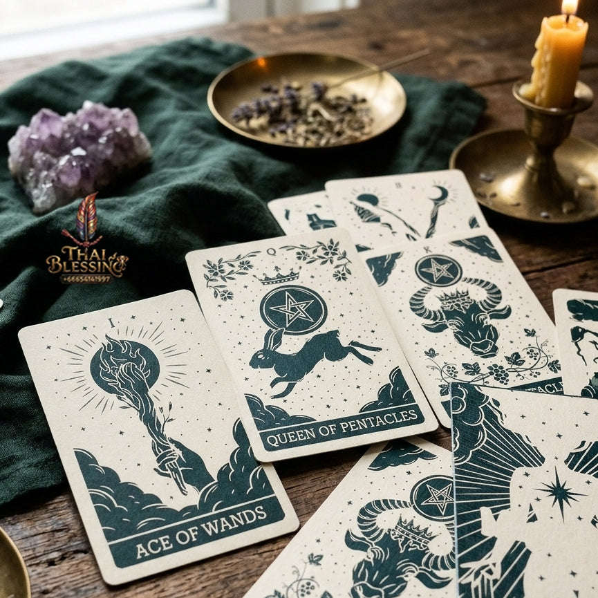 Minimalist Celestial Tarot Deck (78 Pcs Teal & Cream Linocut Edition) - Modern Astrological Divination Cards for Intuitive Guidance, Family Gatherings & Tarot Collectors Thai Blessing Co By RURUECHA