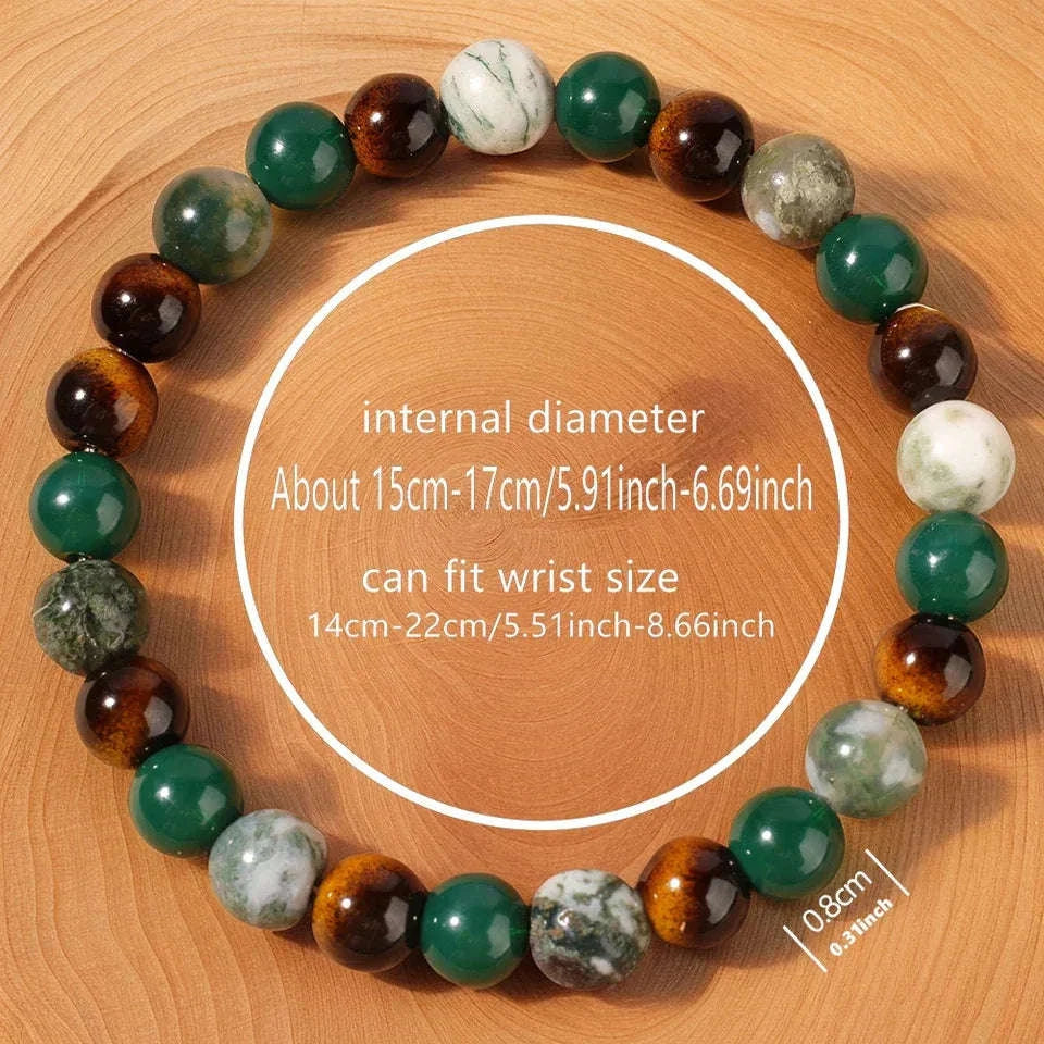✨ Minimalist Winter Accessories – Green and Yellow Tiger Eye & Agate Beaded Bracelet – Elegant Family Bar Jewelry for Daily Outfits