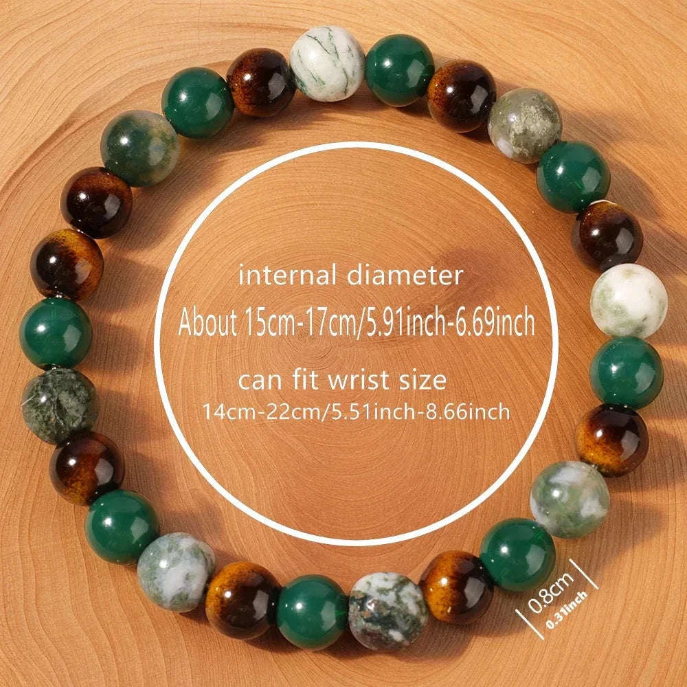 ✨ Minimalist Winter Accessories – Green and Yellow Tiger Eye & Agate Beaded Bracelet – Elegant Family Bar Jewelry for Daily Outfits