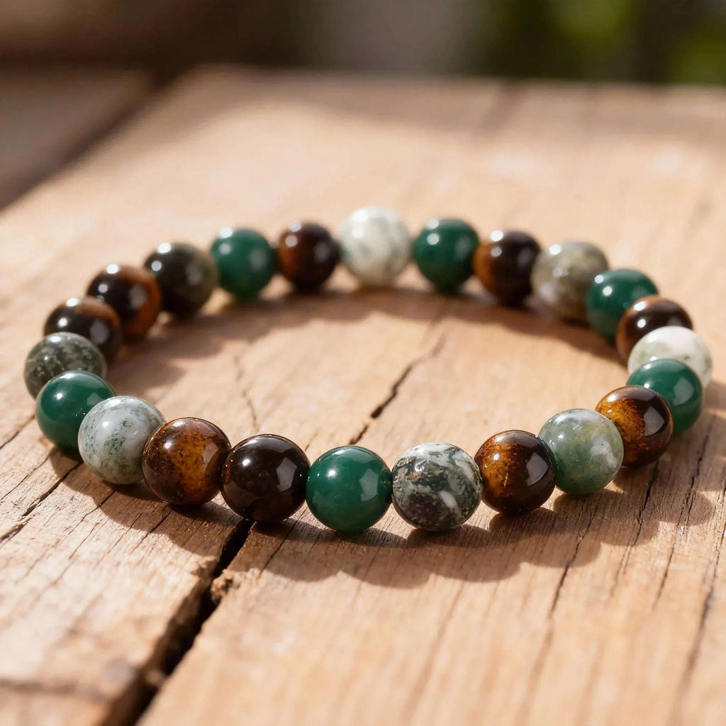 ✨ Minimalist Winter Accessories – Green and Yellow Tiger Eye & Agate Beaded Bracelet – Elegant Family Bar Jewelry for Daily Outfits