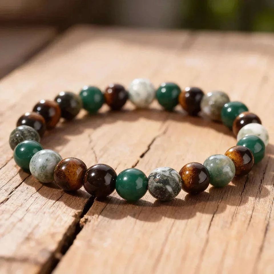 ✨ Minimalist Winter Accessories – Green and Yellow Tiger Eye & Agate Beaded Bracelet – Elegant Family Bar Jewelry for Daily Outfits