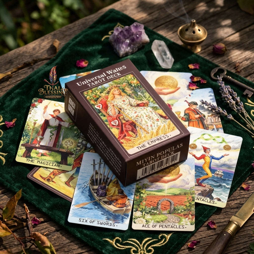 MIYIN Populas Universal Waite's Tarot Deck (78 Pcs Painterly Art Edition) - High-Definition Modern Rider-Waite-Smith Divination Cards for Intuitive Guidance & Tarot Collectors Thai Blessing Co By RURUECHA