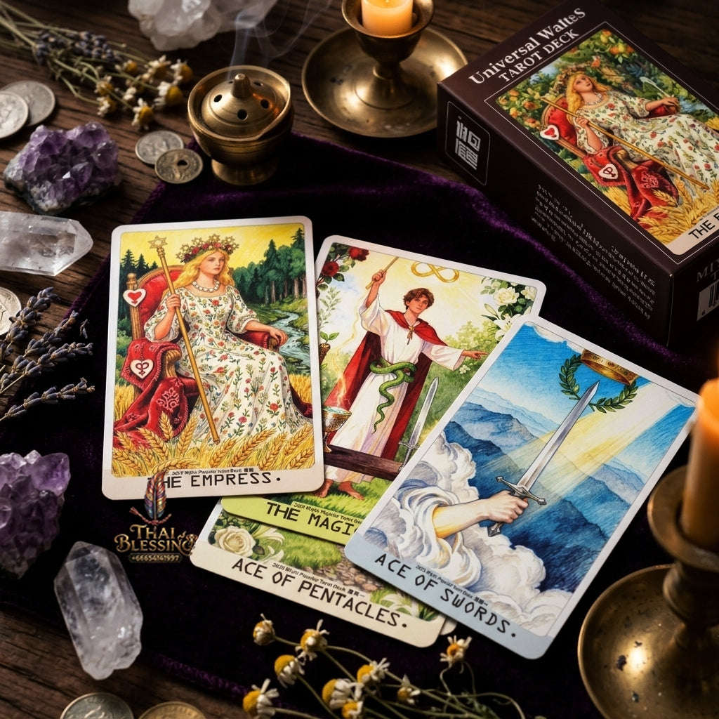 MIYIN Populas Universal Waite's Tarot Deck (78 Pcs Painterly Art Edition) - High-Definition Modern Rider-Waite-Smith Divination Cards for Intuitive Guidance & Tarot Collectors Thai Blessing Co By RURUECHA