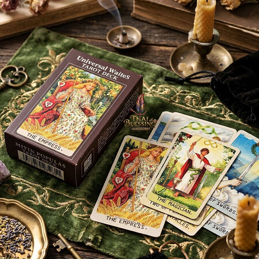 MIYIN Populas Universal Waite's Tarot Deck (78 Pcs Painterly Art Edition) - High-Definition Modern Rider-Waite-Smith Divination Cards for Intuitive Guidance & Tarot Collectors Thai Blessing Co By RURUECHA