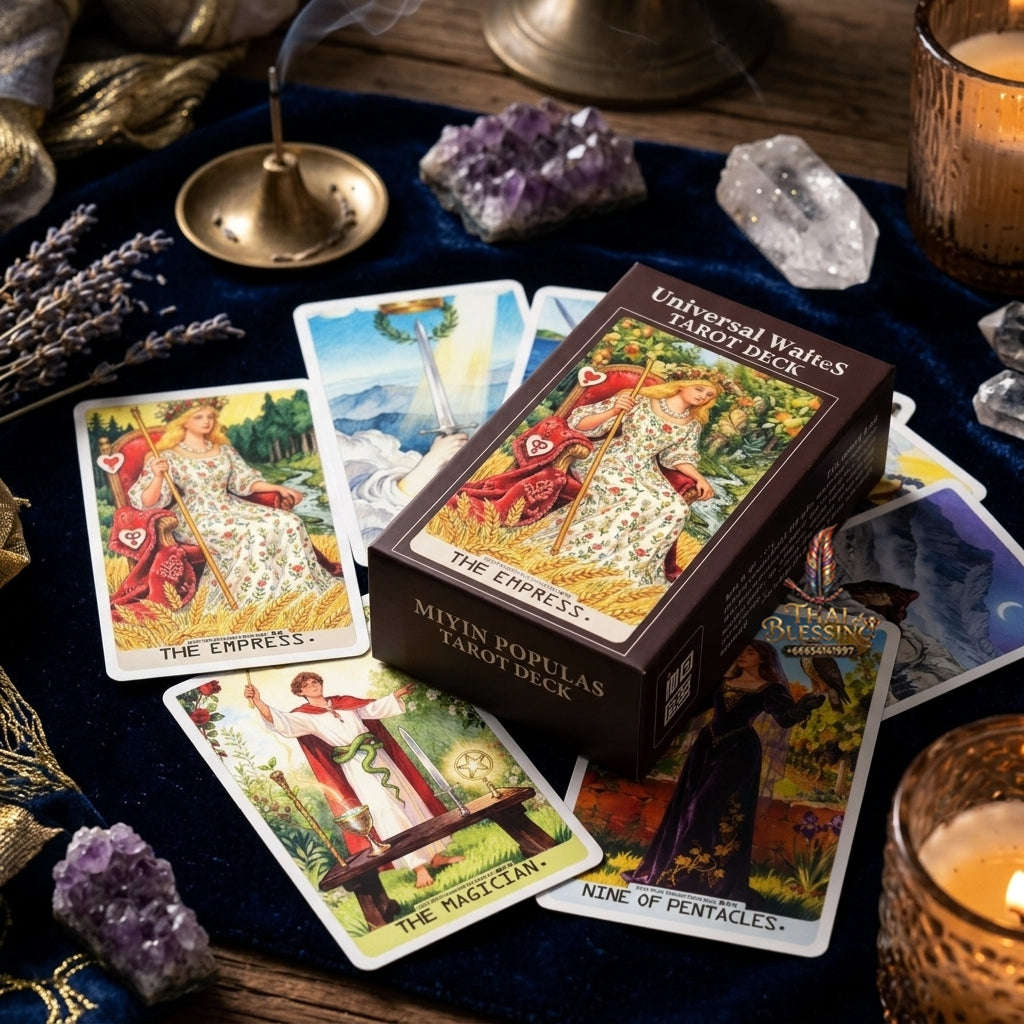 MIYIN Populas Universal Waite's Tarot Deck (78 Pcs Painterly Art Edition) - High-Definition Modern Rider-Waite-Smith Divination Cards for Intuitive Guidance & Tarot Collectors Thai Blessing Co By RURUECHA