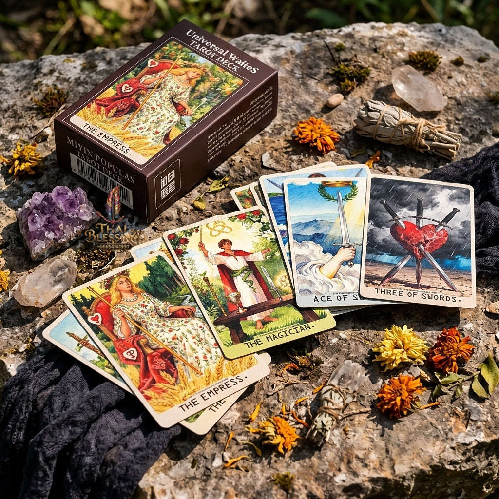 MIYIN Populas Universal Waite's Tarot Deck (78 Pcs Painterly Art Edition) - High-Definition Modern Rider-Waite-Smith Divination Cards for Intuitive Guidance & Tarot Collectors Thai Blessing Co By RURUECHA