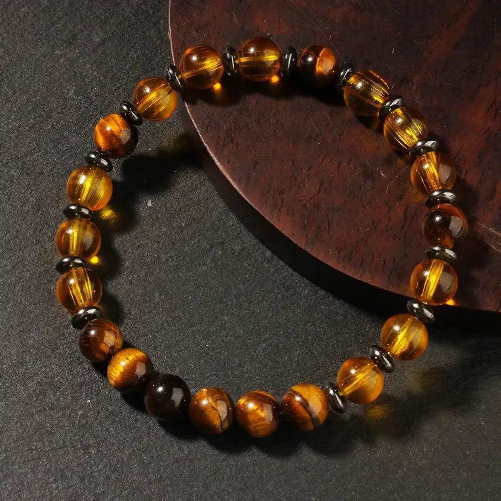 💰 Money Bracelets for Women and Men – Natural Citrine & Tiger's Eye Stone Beaded Bangles | Healing Energy Jewelry | Perfect Gift for Sister and Mom