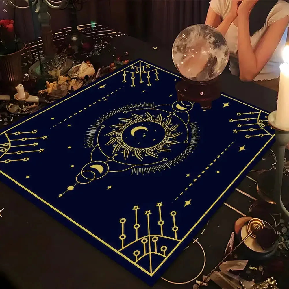 🌙 Moon Pattern Tarot Card Tablecloth Art Design Aesthetic Witchcraft Astrology Polyester Tarot Mat Cloth Divination Cloth Card Pad