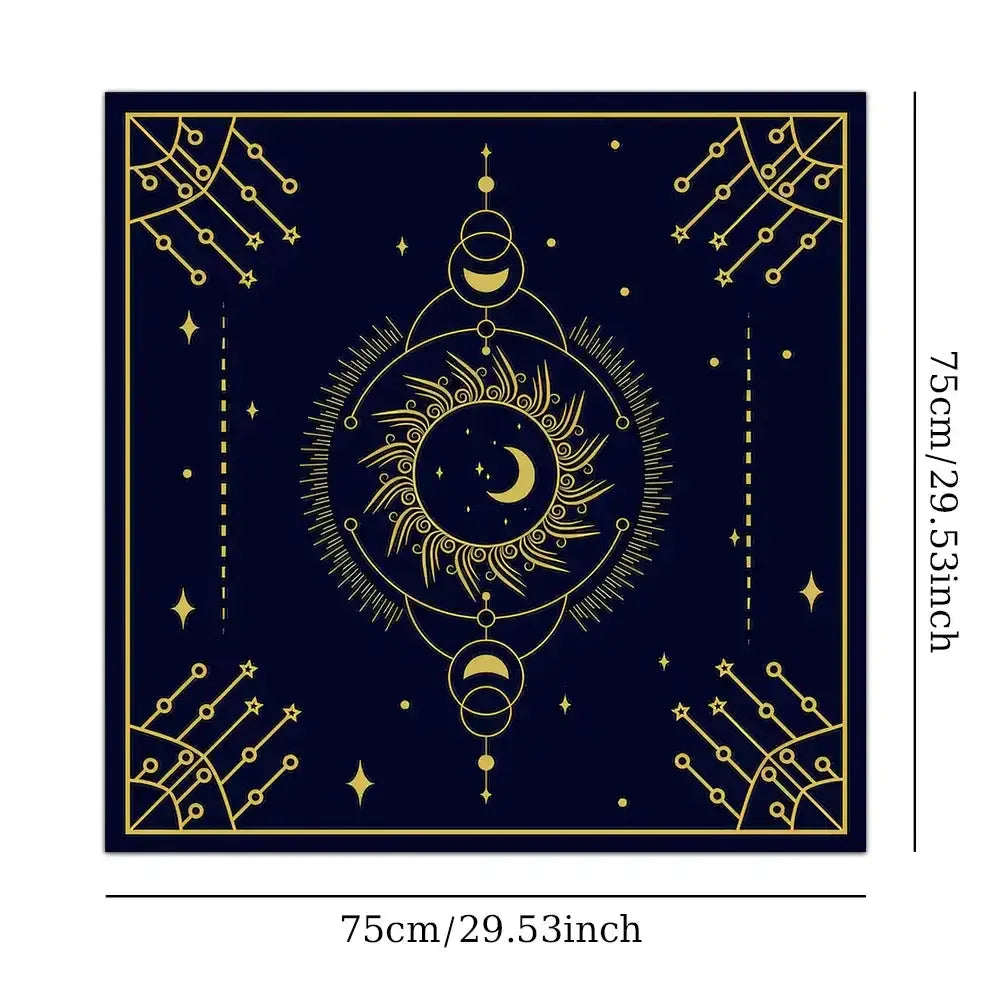 🌙 Moon Pattern Tarot Card Tablecloth Art Design Aesthetic Witchcraft Astrology Polyester Tarot Mat Cloth Divination Cloth Card Pad 75x75cm
