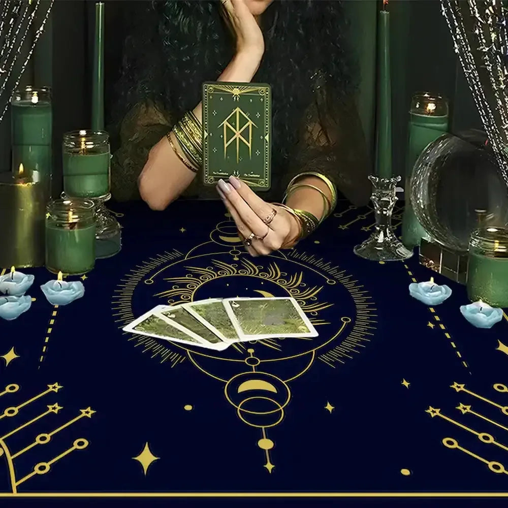 🌙 Moon Pattern Tarot Card Tablecloth Art Design Aesthetic Witchcraft Astrology Polyester Tarot Mat Cloth Divination Cloth Card Pad