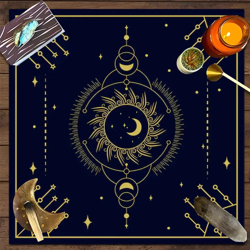 🌙 Moon Pattern Tarot Card Tablecloth Art Design Aesthetic Witchcraft Astrology Polyester Tarot Mat Cloth Divination Cloth Card Pad