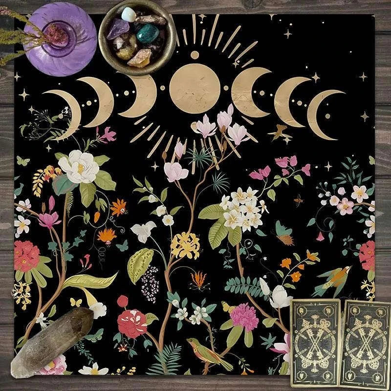 Moon Phase Tarot Card Tablecloth - Gold for Spiritual Readings and Rituals JP154
