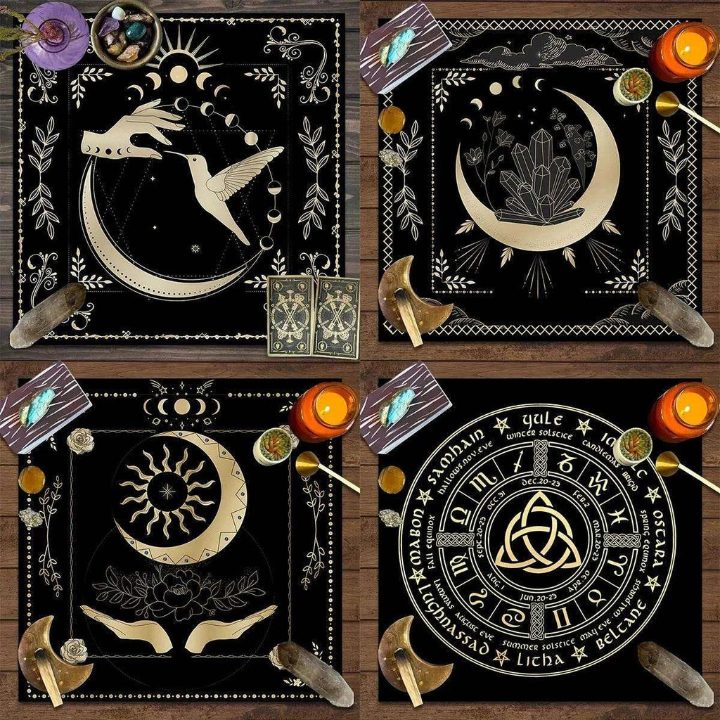 Moon Phase Tarot Card Tablecloth - Gold for Spiritual Readings and Rituals