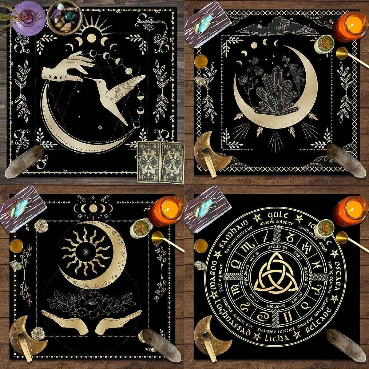 Moon Phase Tarot Card Tablecloth - Gold for Spiritual Readings and Rituals