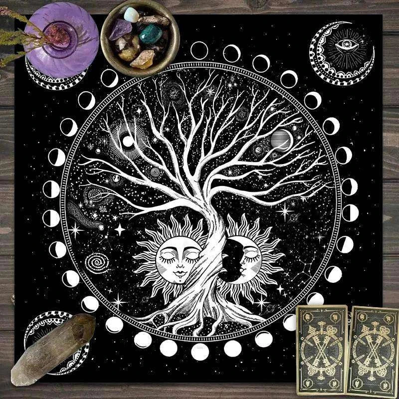 Moon Phase Tarot Card Tablecloth - Gold for Spiritual Readings and Rituals