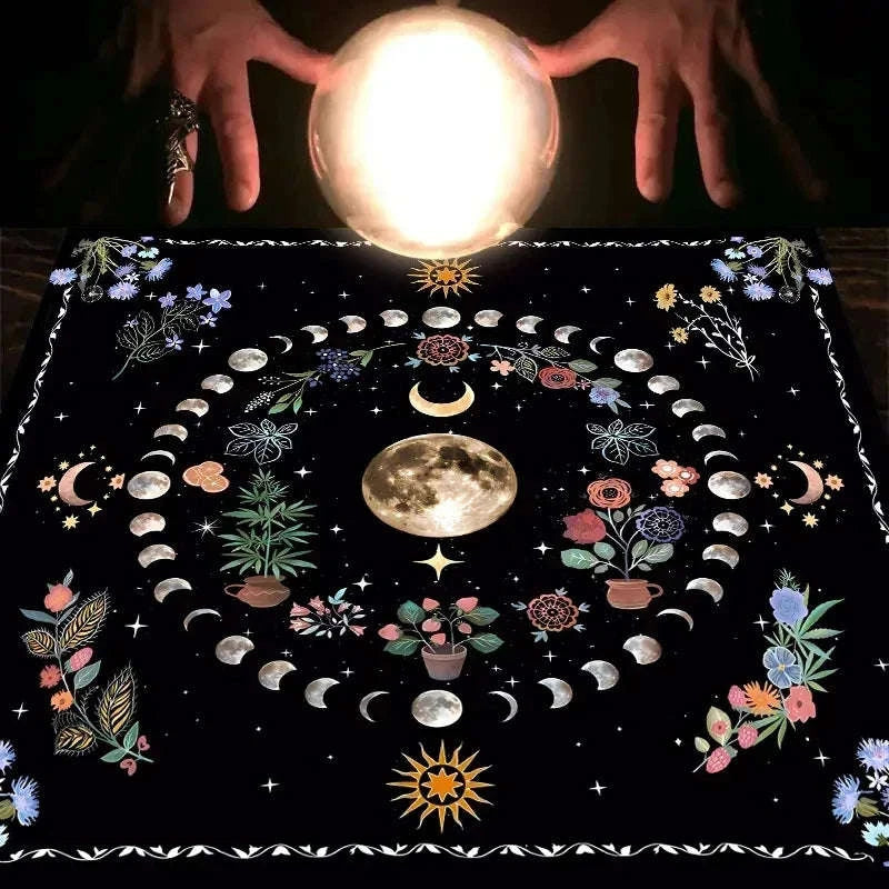 🌙 Moonlight Flower Tarot Card Table Cloth﻿ | Altar Card Mat & Witchcraft Astrology Supplies – Beautiful Decorative Card Mat for Sacred Rituals