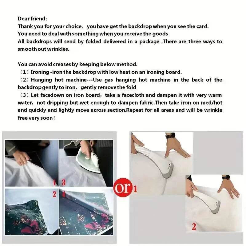 Care instructions for astrology tarot tablecloth showing ironing steaming hanging and removing wrinkles