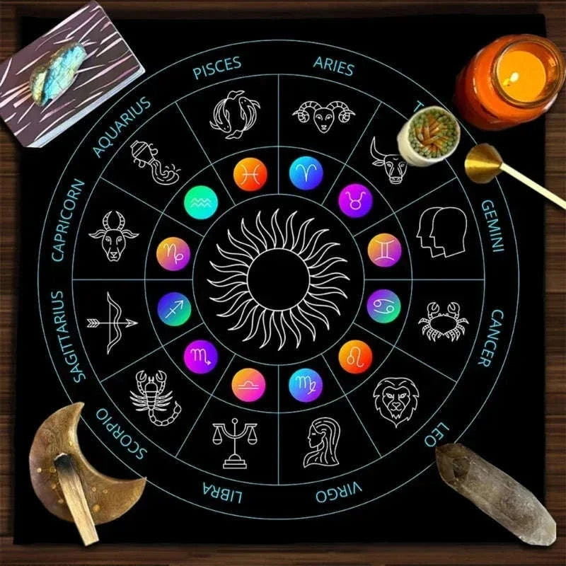 🔥MoonPhases Tarot Card Tablecloth | Astrological Divination Altar Cloth – Mystical Tapestry for Tarot and Spiritual Practice