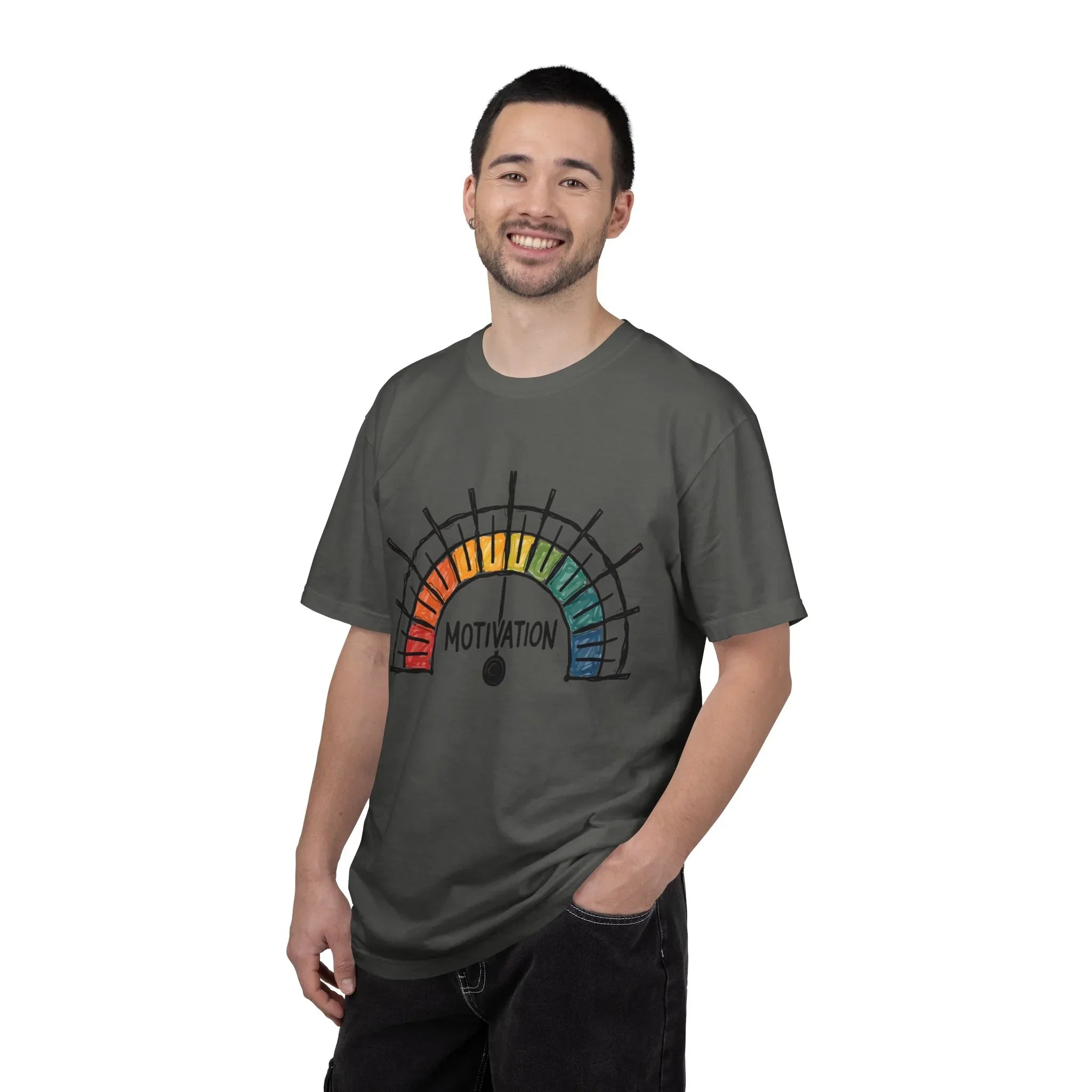 Motivation Gauge Shirt, Rainbow Meter Tee, Funny Productivity Mood Chart T-Shirt, Minimal Hand Drawn Graphic, Office Student Gift Pepper