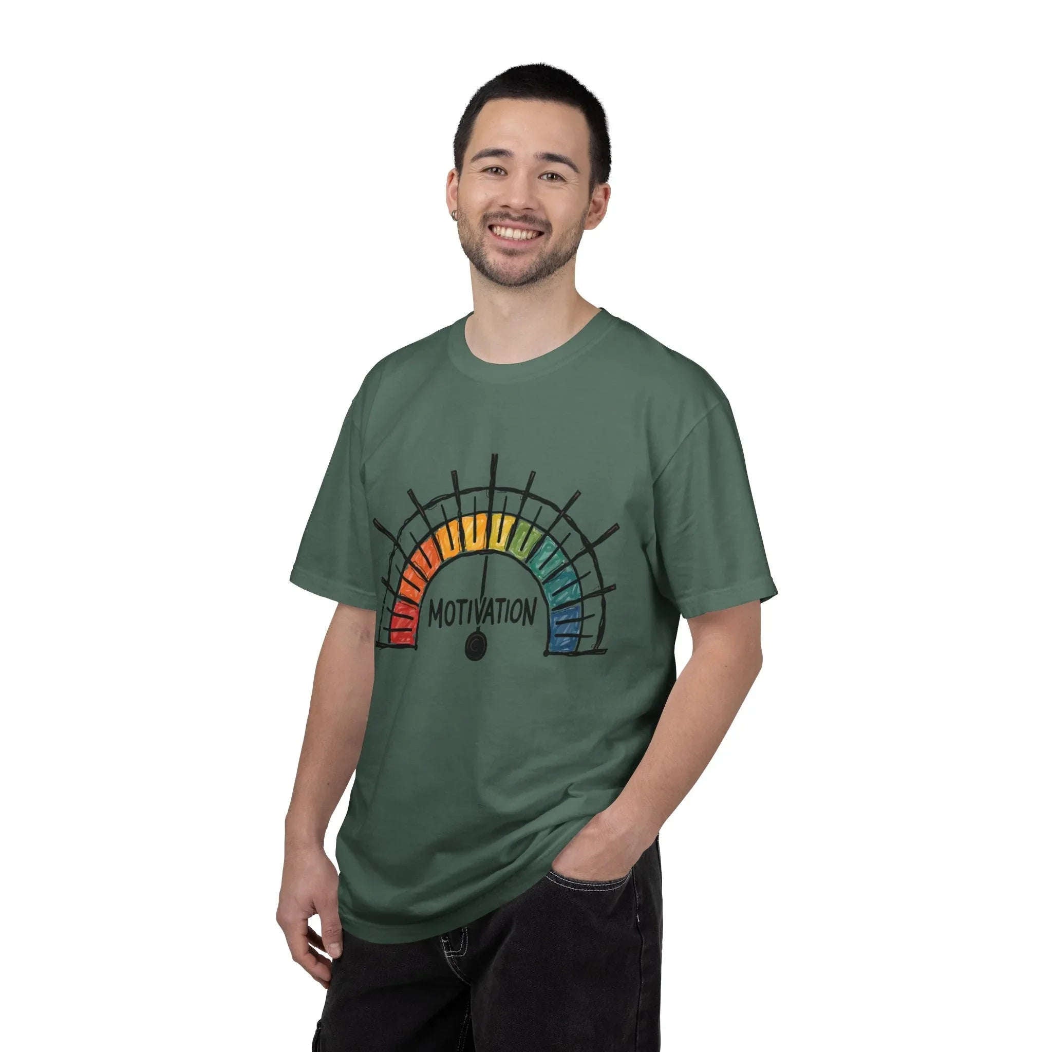 Motivation Gauge Shirt, Rainbow Meter Tee, Funny Productivity Mood Chart T-Shirt, Minimal Hand Drawn Graphic, Office Student Gift Blue Spruce