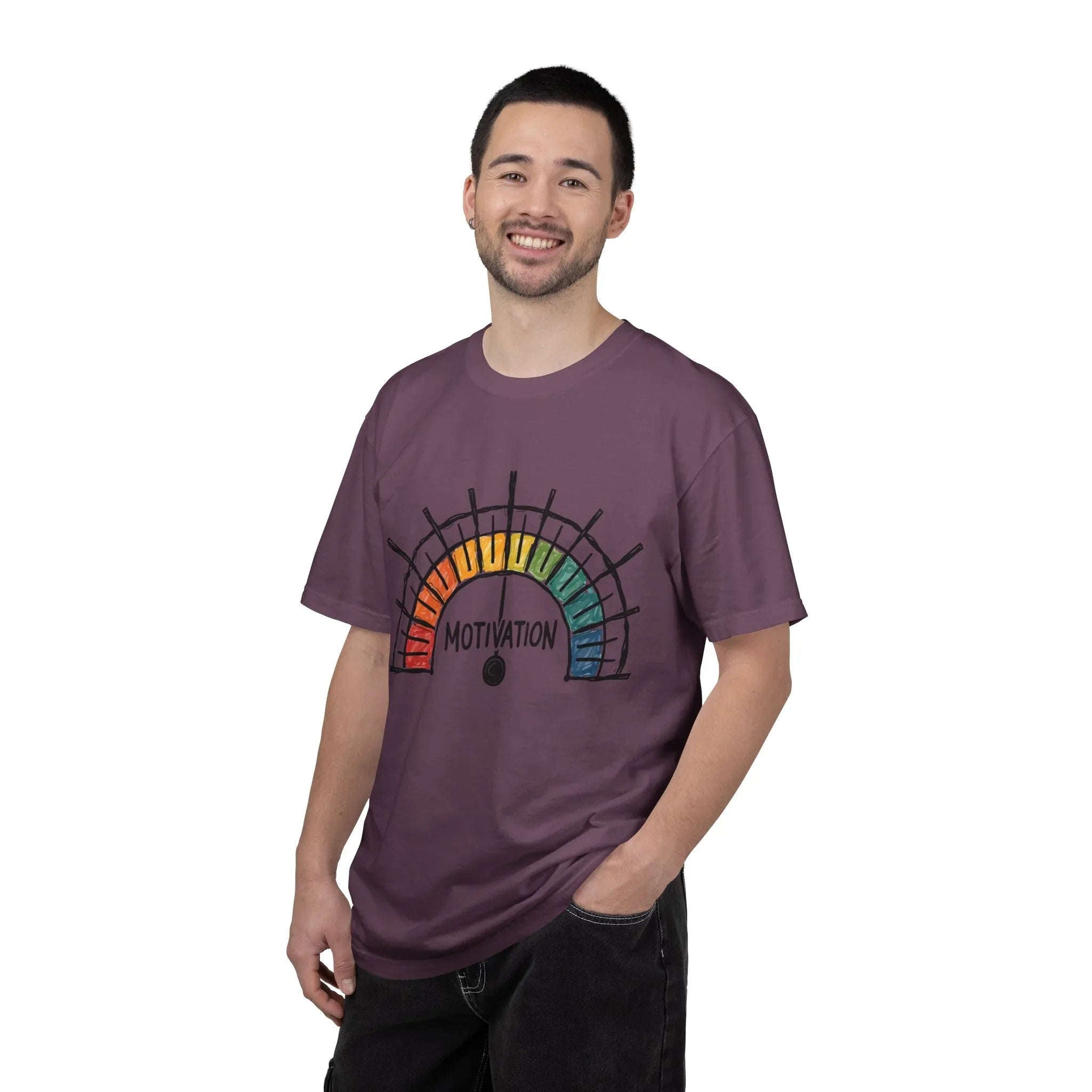 Motivation Gauge Shirt, Rainbow Meter Tee, Funny Productivity Mood Chart T-Shirt, Minimal Hand Drawn Graphic, Office Student Gift Berry M