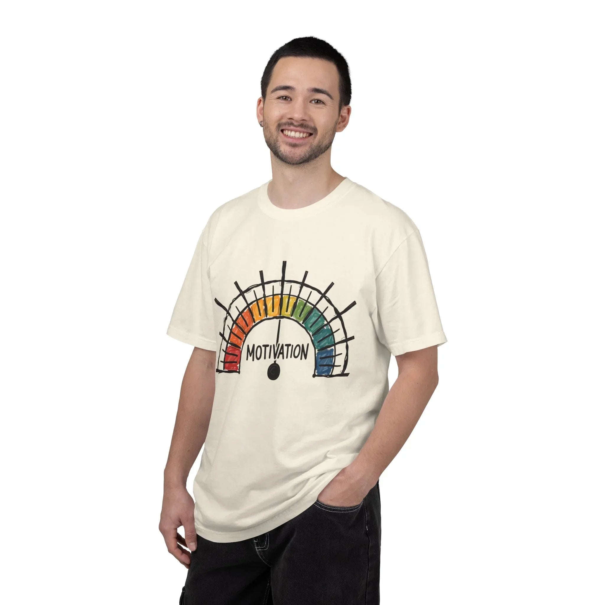 Motivation Gauge Shirt, Rainbow Meter Tee, Funny Productivity Mood Chart T-Shirt, Minimal Hand Drawn Graphic, Office Student Gift Ivory