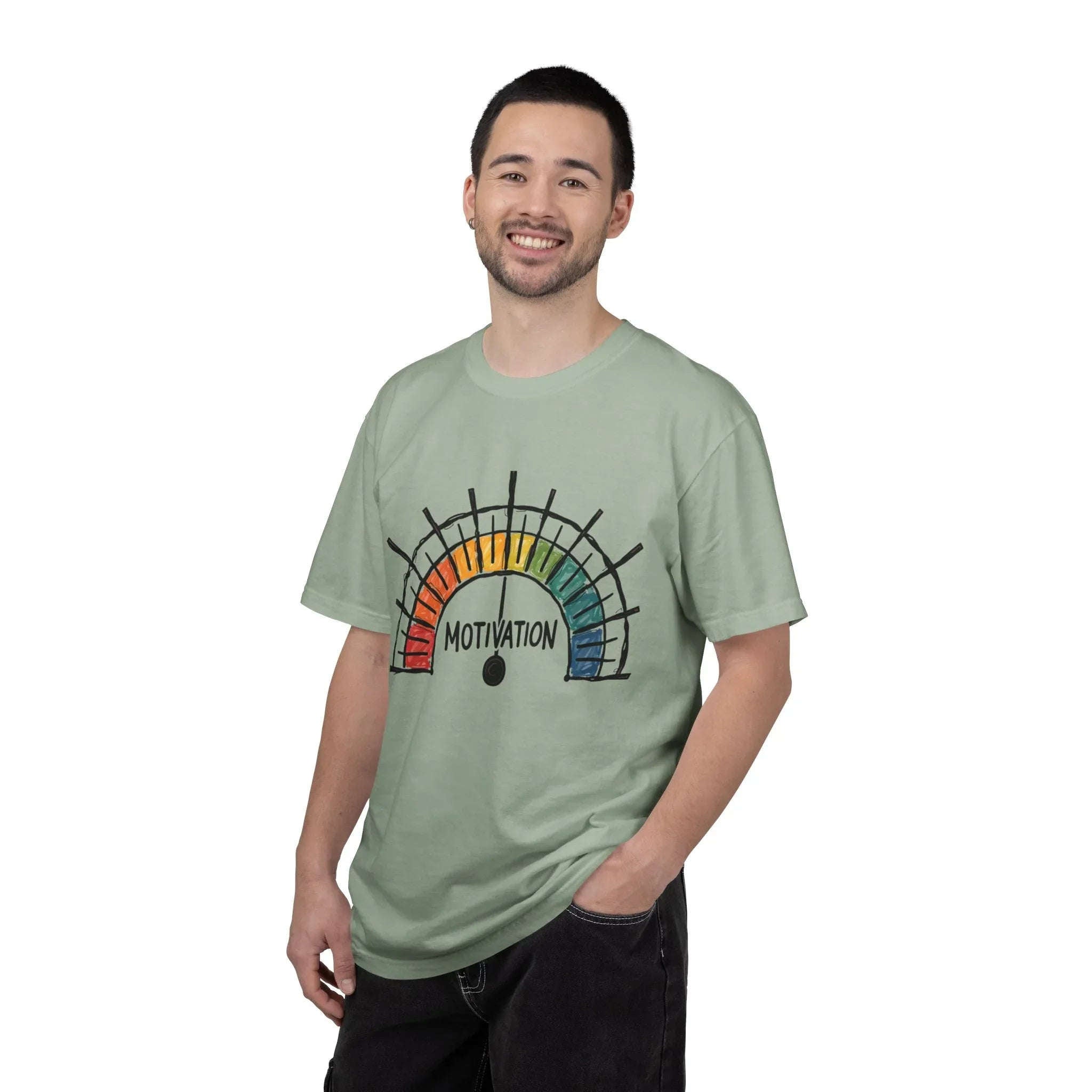 Motivation Gauge Shirt, Rainbow Meter Tee, Funny Productivity Mood Chart T-Shirt, Minimal Hand Drawn Graphic, Office Student Gift Bay