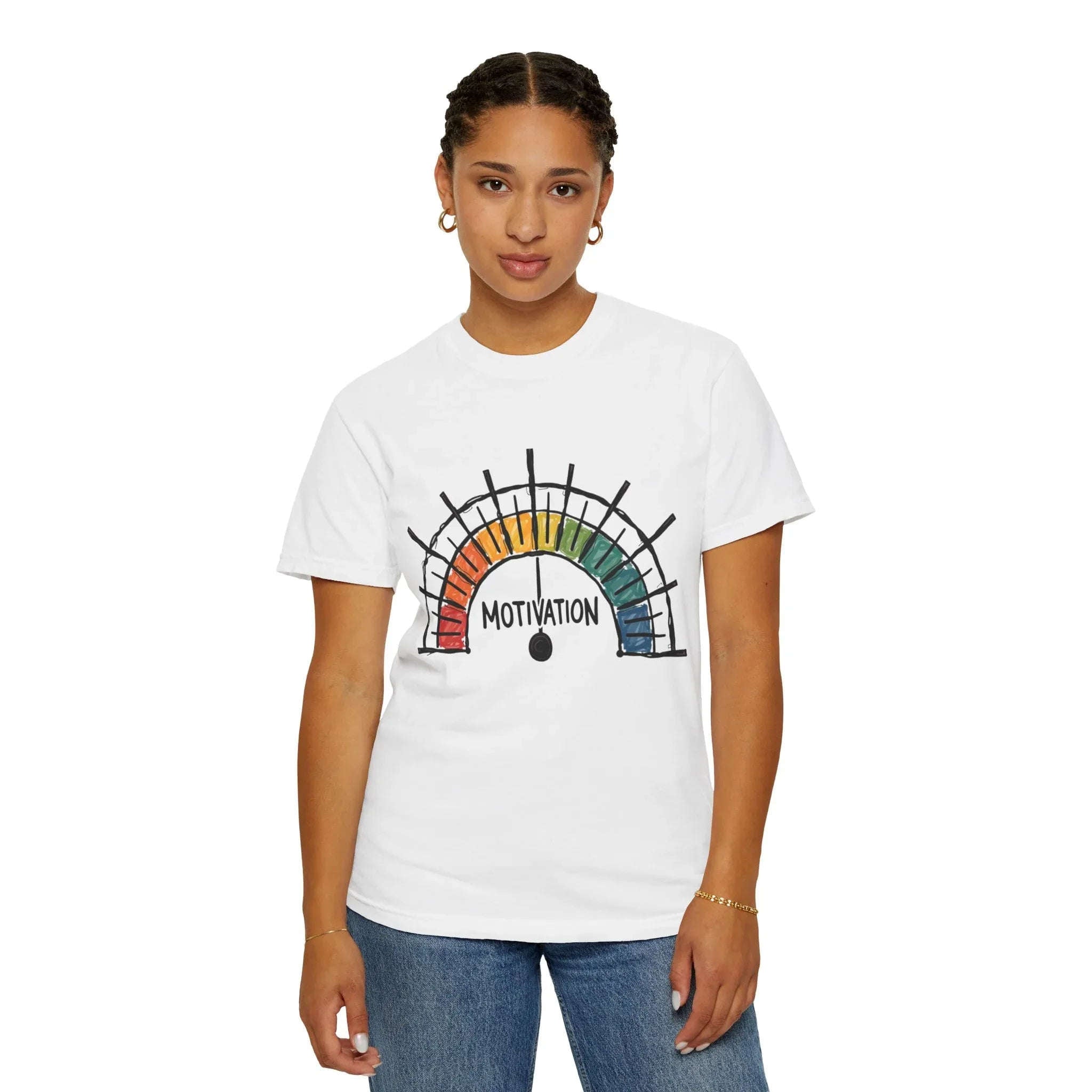 Motivation Gauge Shirt, Rainbow Meter Tee, Funny Productivity Mood Chart T-Shirt, Minimal Hand Drawn Graphic, Office Student Gift