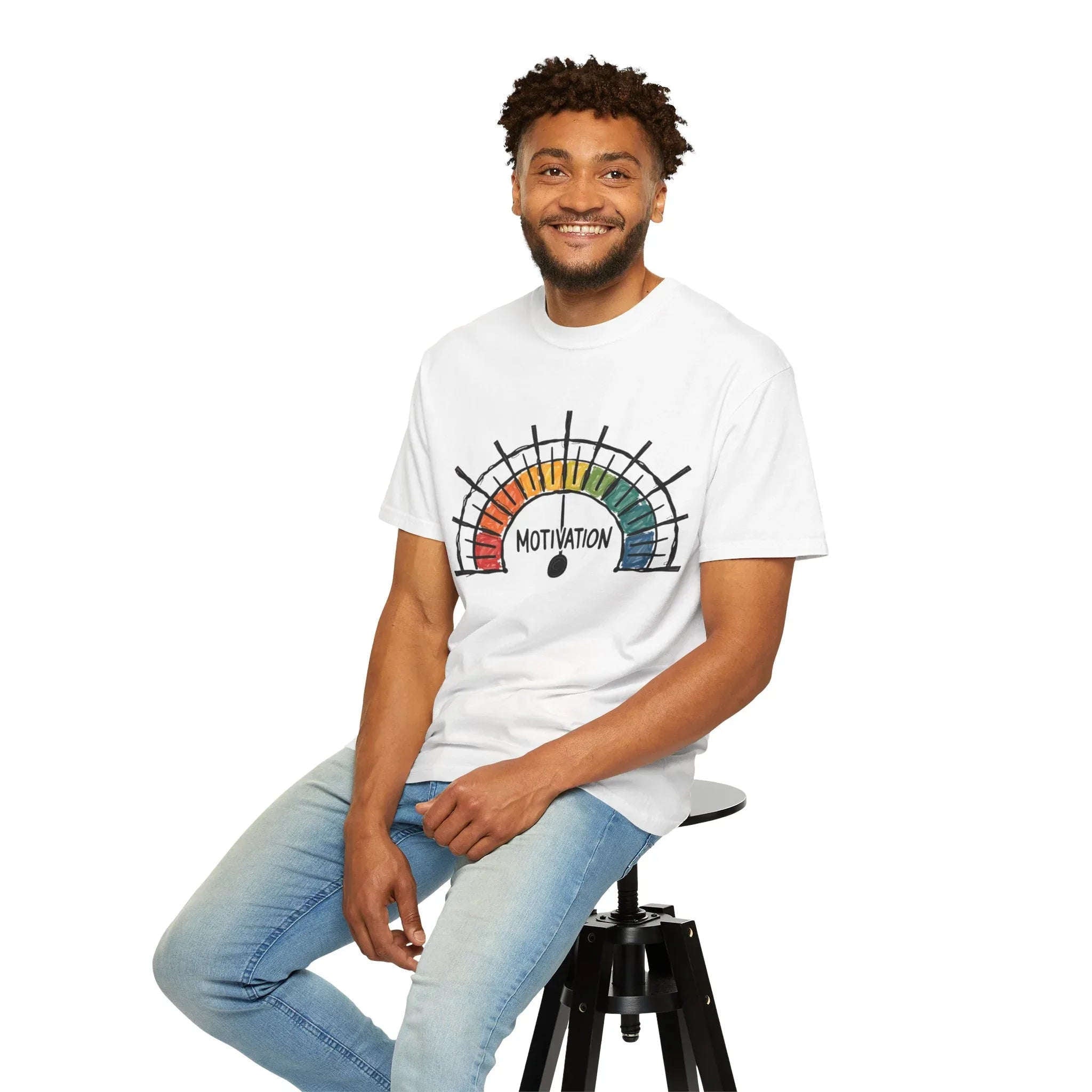 Motivation Gauge Shirt, Rainbow Meter Tee, Funny Productivity Mood Chart T-Shirt, Minimal Hand Drawn Graphic, Office Student Gift