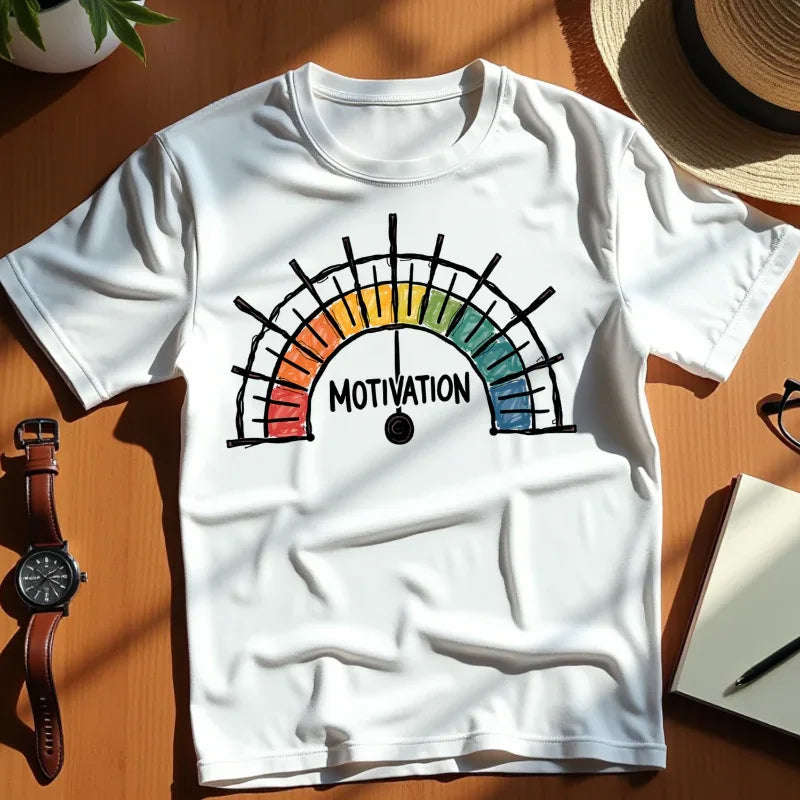 Motivation Gauge Shirt, Rainbow Meter Tee, Funny Productivity Mood Chart T-Shirt, Minimal Hand Drawn Graphic, Office Student Gift