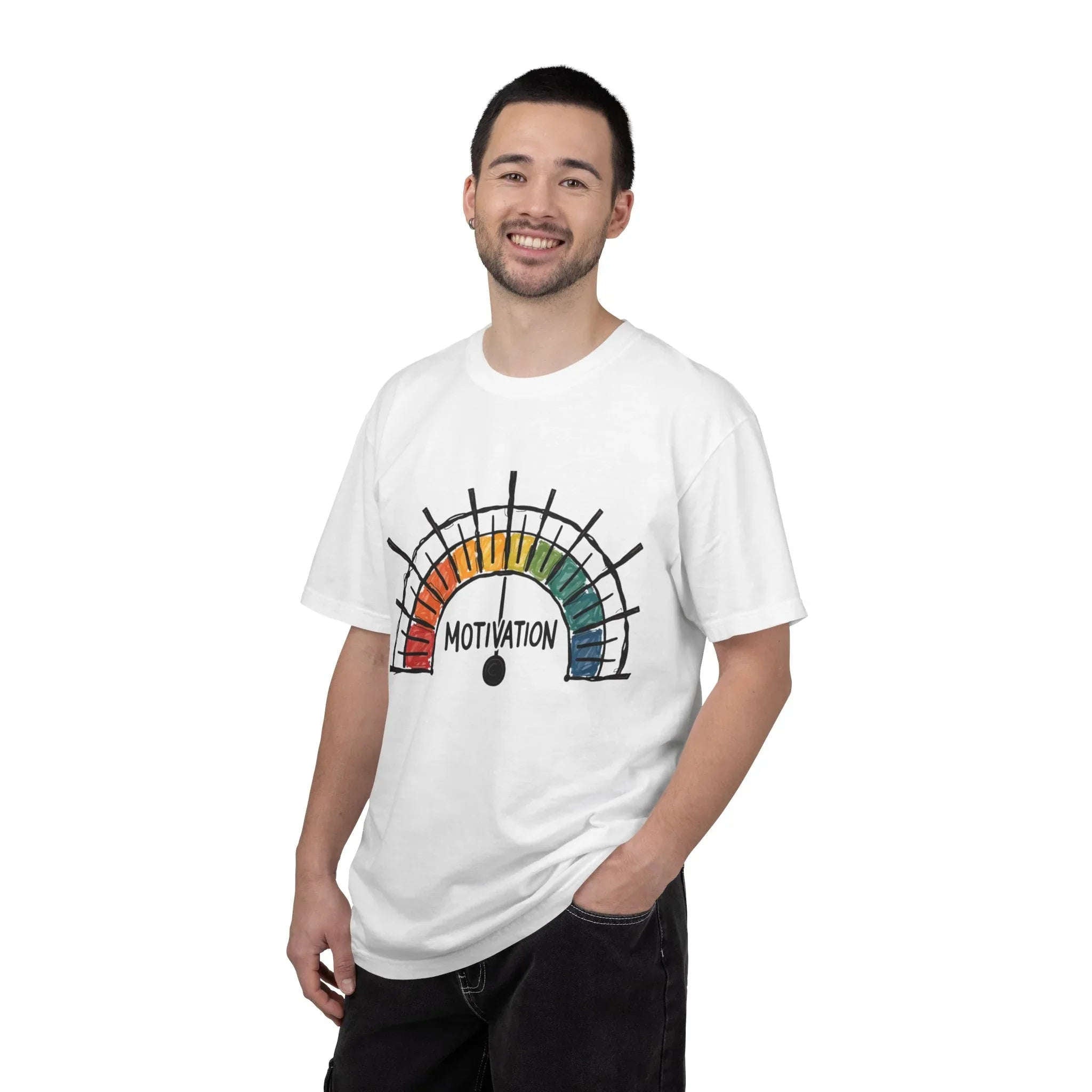 Motivation Gauge Shirt, Rainbow Meter Tee, Funny Productivity Mood Chart T-Shirt, Minimal Hand Drawn Graphic, Office Student Gift