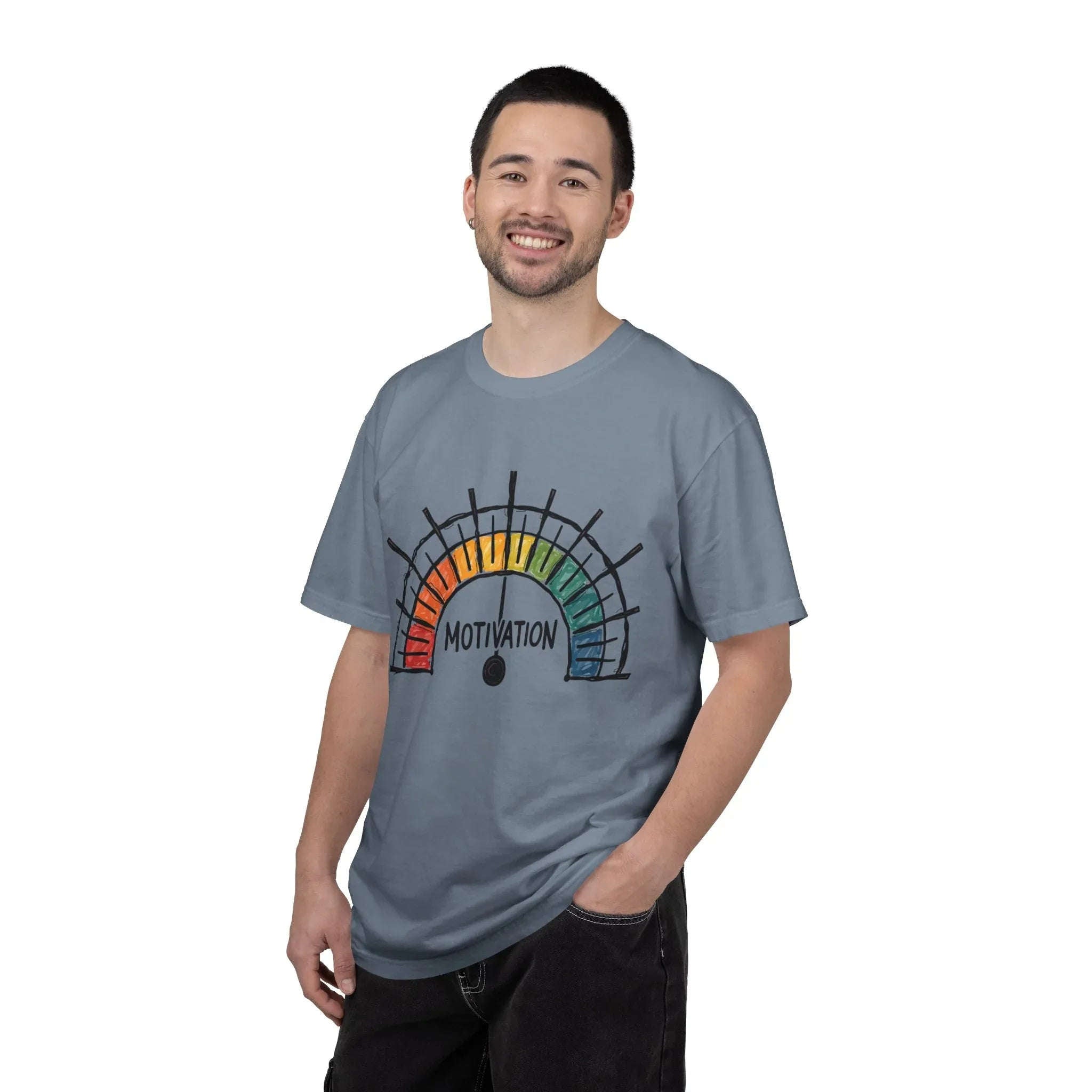 Motivation Gauge Shirt, Rainbow Meter Tee, Funny Productivity Mood Chart T-Shirt, Minimal Hand Drawn Graphic, Office Student Gift Blue Jean