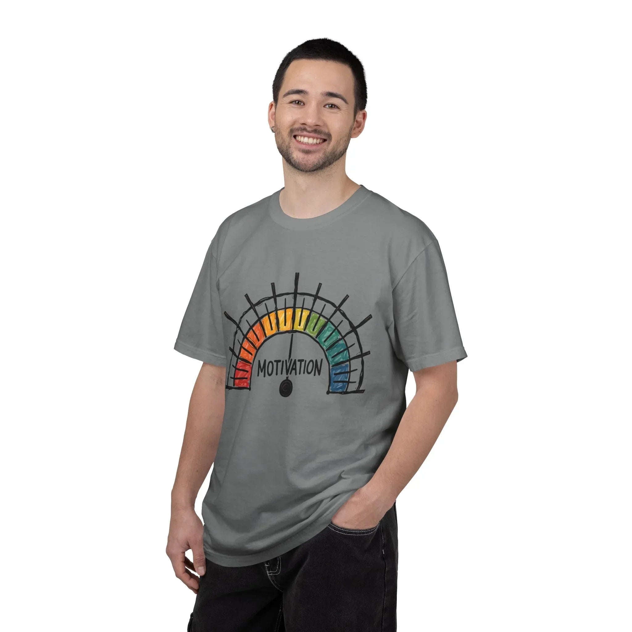 Motivation Gauge Shirt, Rainbow Meter Tee, Funny Productivity Mood Chart T-Shirt, Minimal Hand Drawn Graphic, Office Student Gift Grey