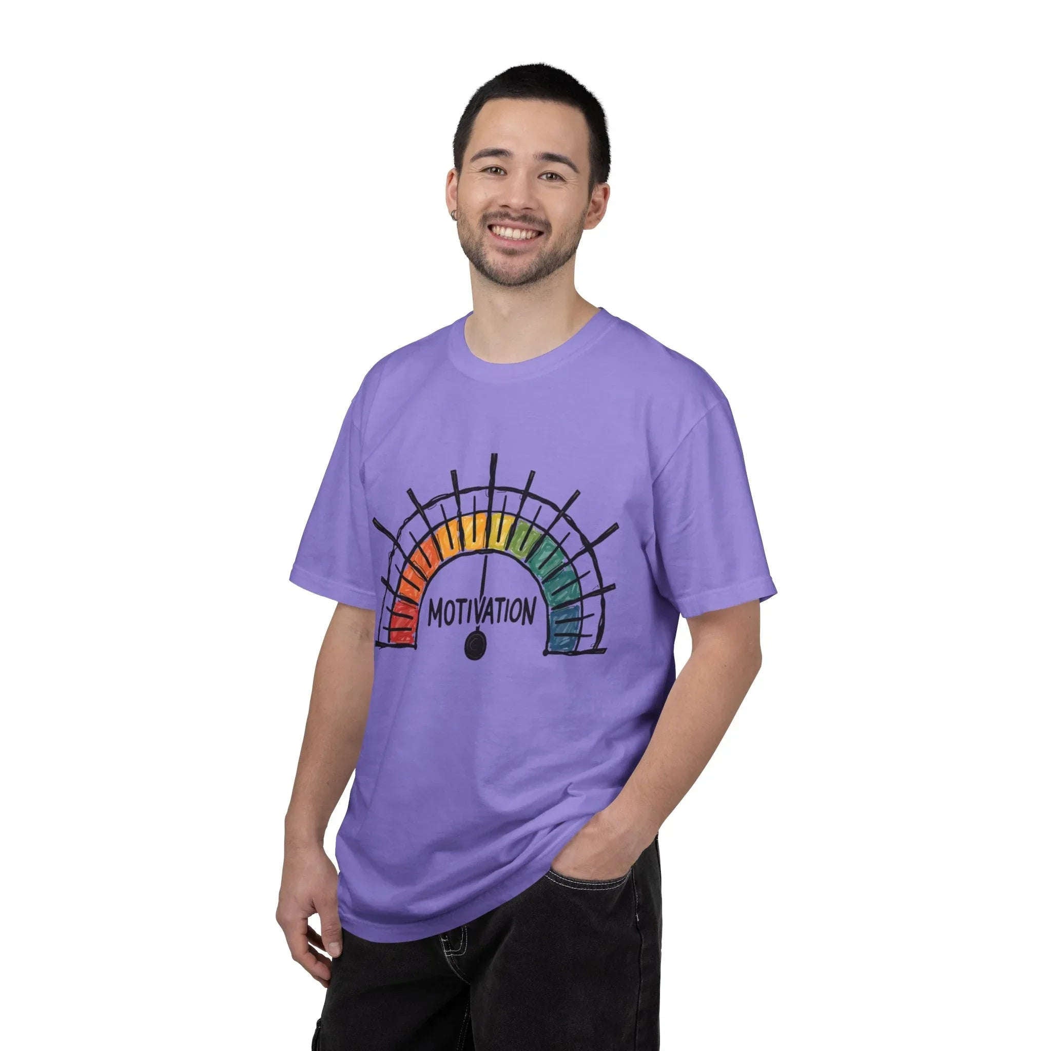 Motivation Gauge Shirt, Rainbow Meter Tee, Funny Productivity Mood Chart T-Shirt, Minimal Hand Drawn Graphic, Office Student Gift Violet