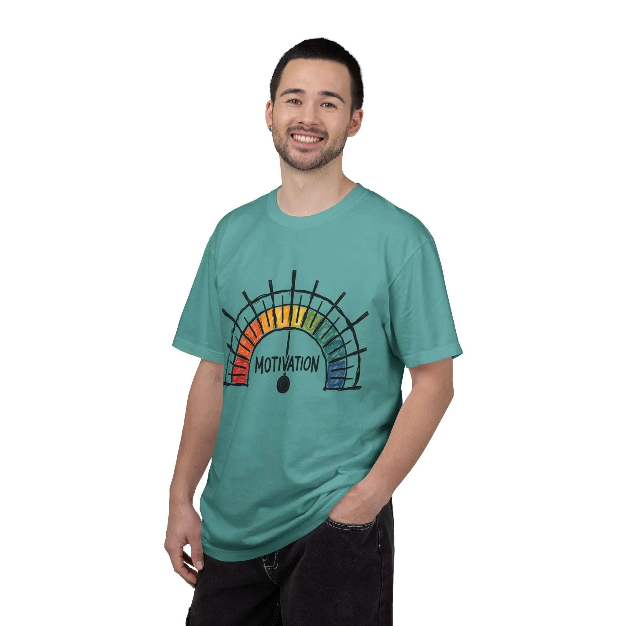 Motivation Gauge Shirt, Rainbow Meter Tee, Funny Productivity Mood Chart T-Shirt, Minimal Hand Drawn Graphic, Office Student Gift Seafoam