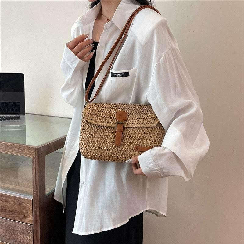 Multi-Way Handwoven Cotton Rope Bag - Versatile Shoulder, Crossbody & Handheld Style | Adjustable Strap, 24x18cm Size