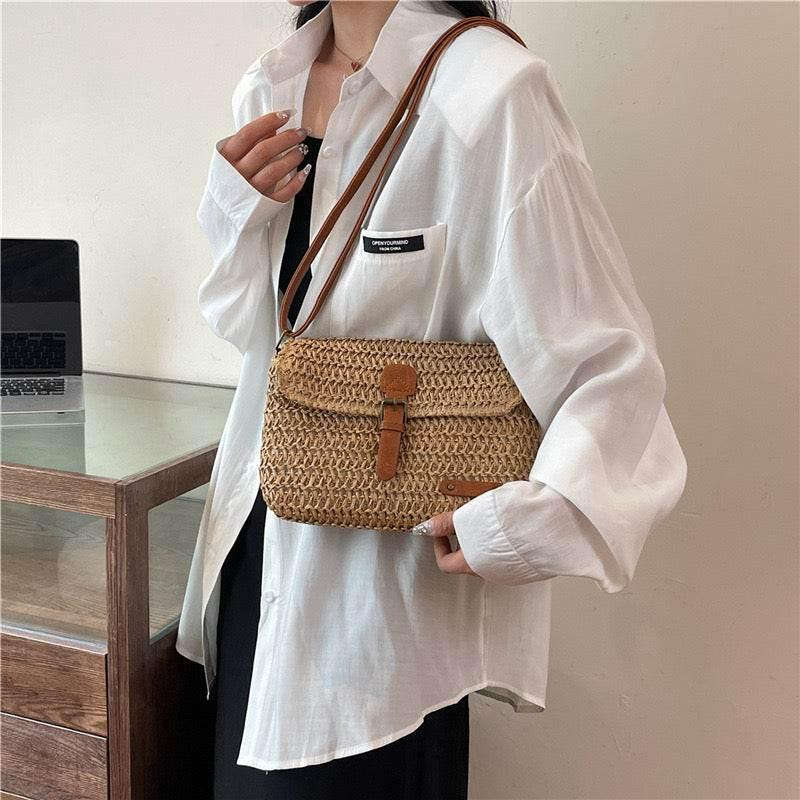 Multi-Way Handwoven Cotton Rope Bag - Versatile Shoulder, Crossbody & Handheld Style | Adjustable Strap, 24x18cm Size