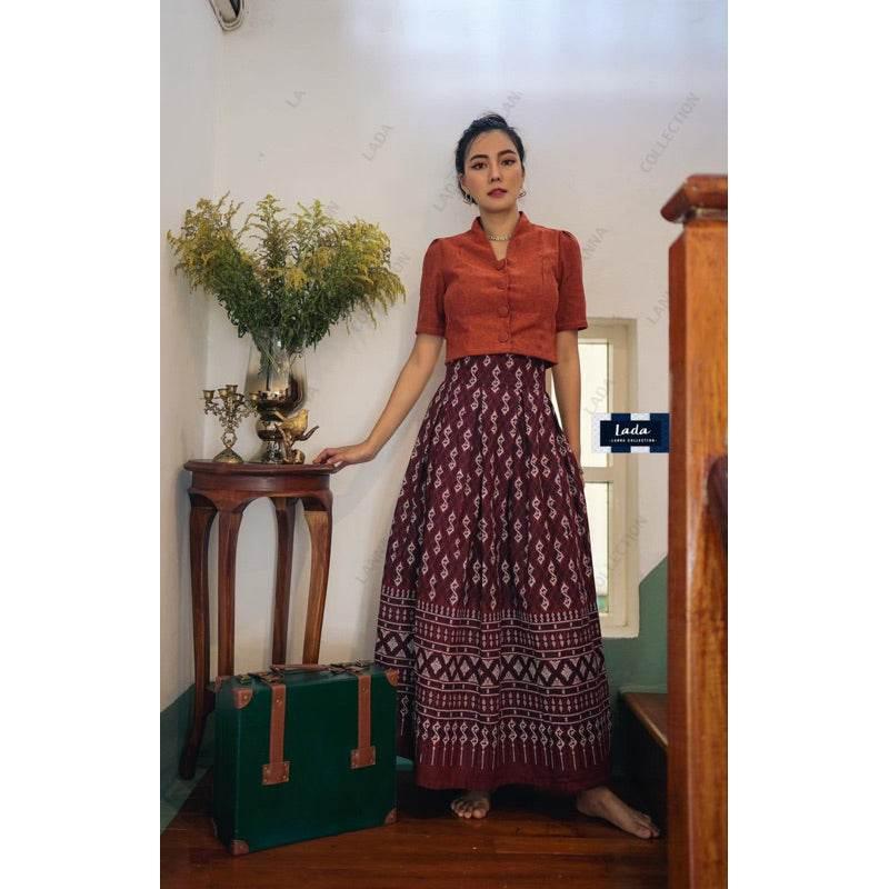 Must-Have Cotton Mandarin Collar Top Set with Pleated Skirt for Stylish Work and Daily Wear in 4 Chic Colors