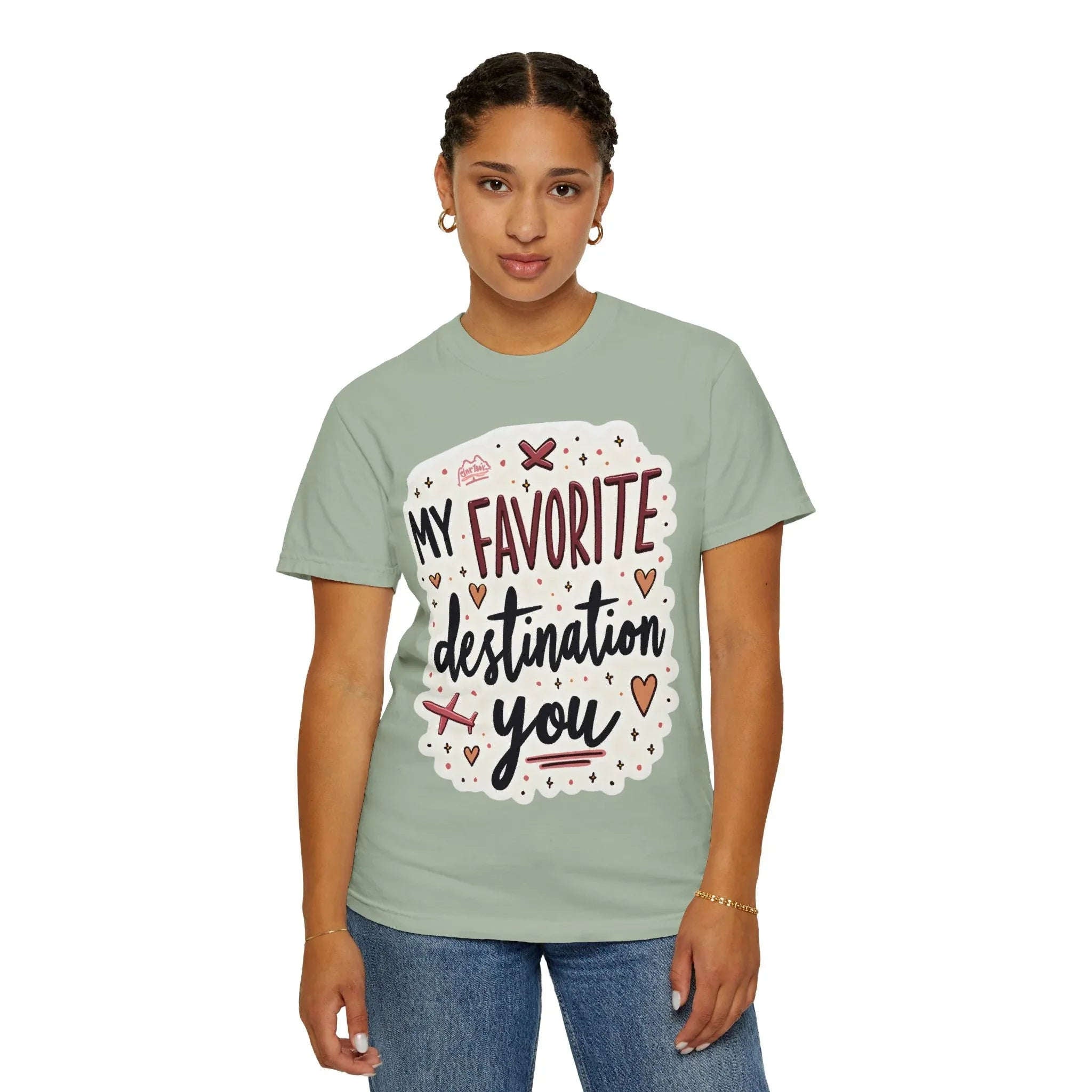 My Favorite Destination You Shirt, Travel Love Typography T-Shirt, Hearts and Planes Tee, Couples Road Trip Gift, Anniversary Valentine