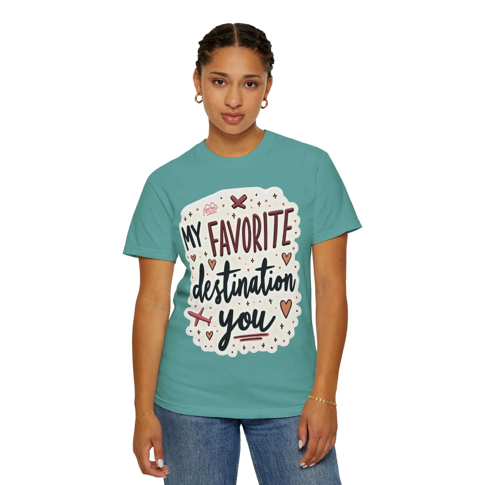My Favorite Destination You Shirt, Travel Love Typography T-Shirt, Hearts and Planes Tee, Couples Road Trip Gift, Anniversary Valentine