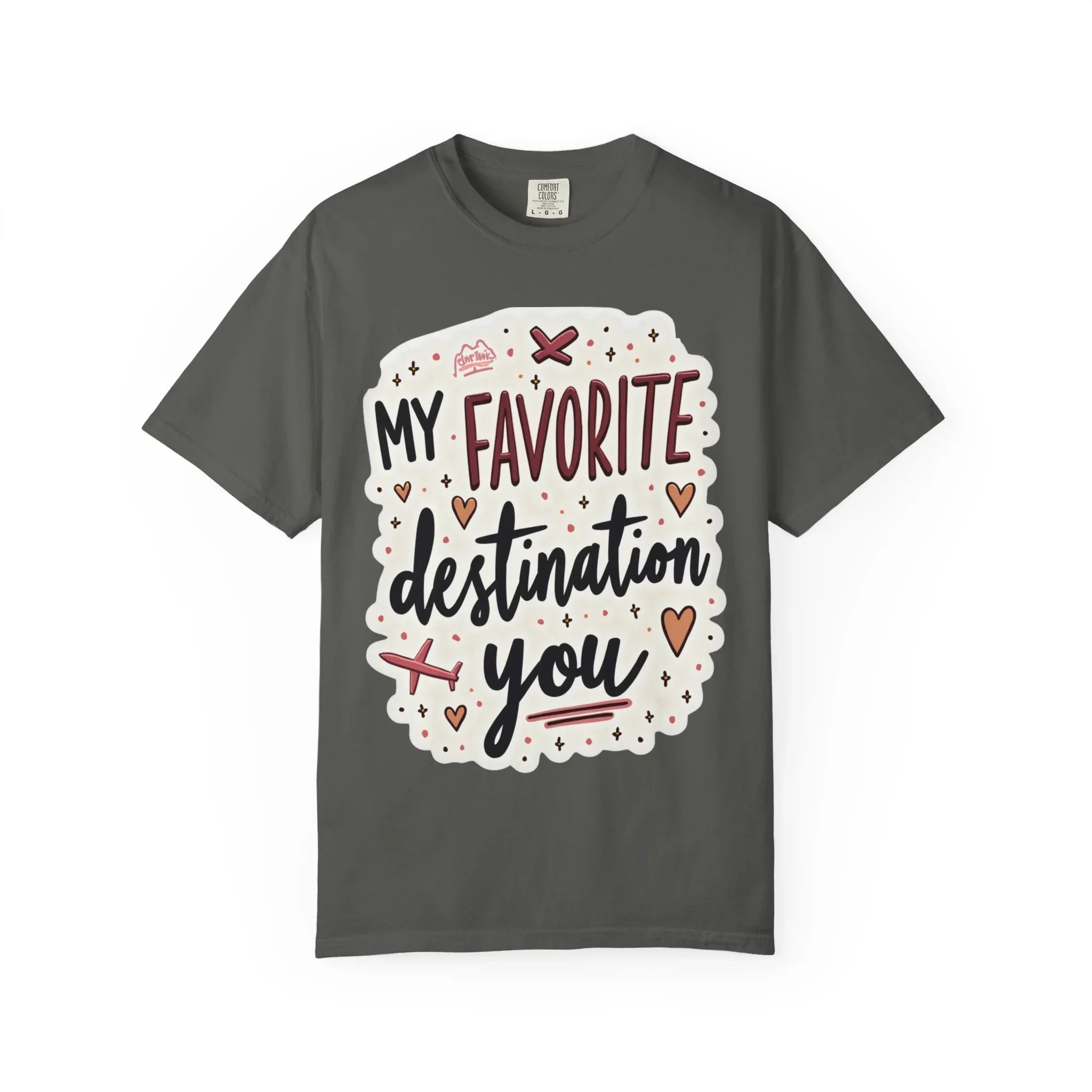 My Favorite Destination You Shirt, Travel Love Typography T-Shirt, Hearts and Planes Tee, Couples Road Trip Gift, Anniversary Valentine Pepper