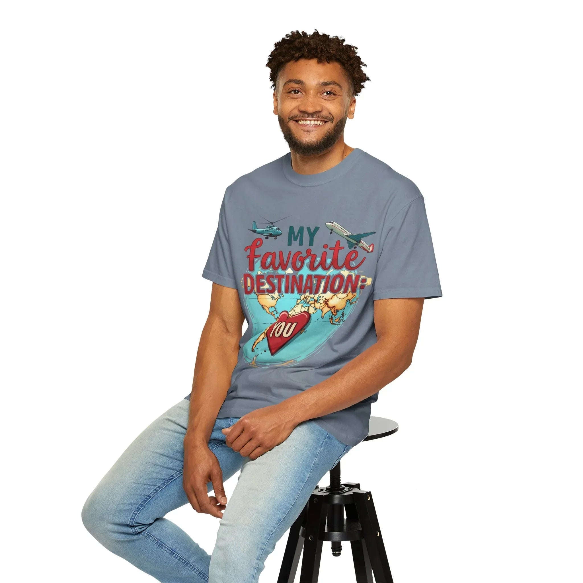 My Favorite Destination You Shirt, Travel Map Heart Plane T-Shirt, Cute Globe Airplane Tee, Couples Road Trip Gift, Anniversary Valentine