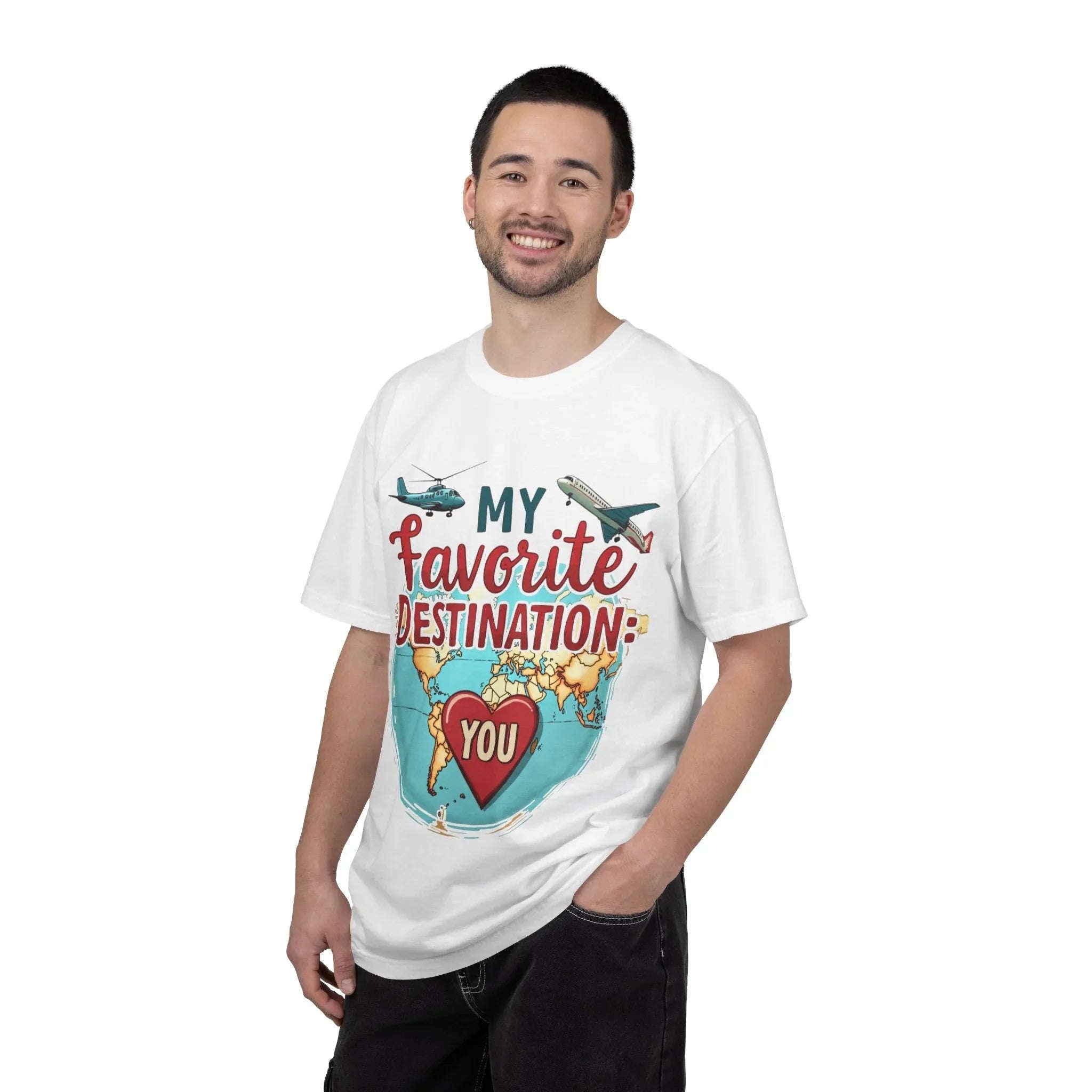 My Favorite Destination You Shirt, Travel Map Heart Plane T-Shirt, Cute Globe Airplane Tee, Couples Road Trip Gift, Anniversary Valentine