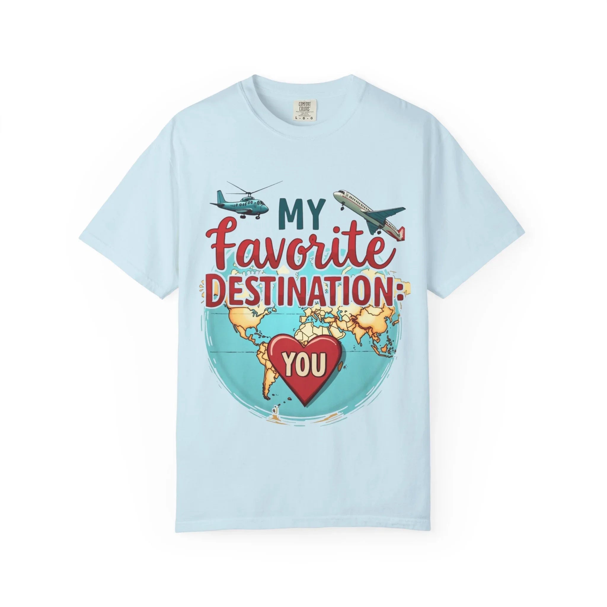 My Favorite Destination You Shirt, Travel Map Heart Plane T-Shirt, Cute Globe Airplane Tee, Couples Road Trip Gift, Anniversary Valentine Chambray