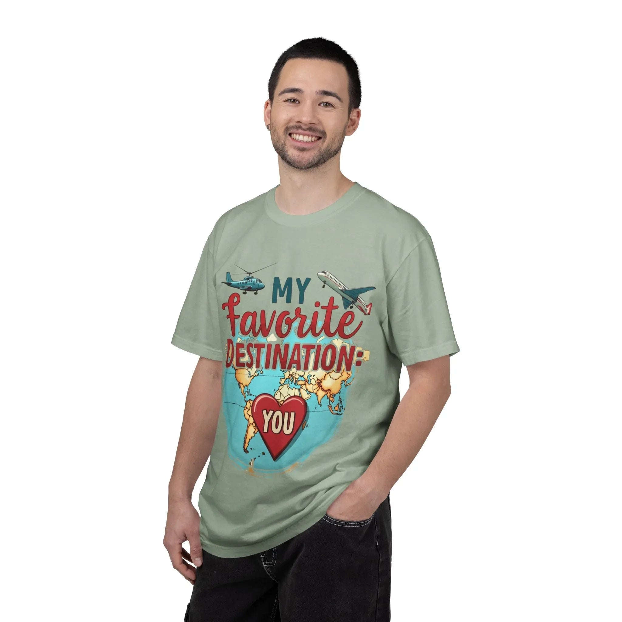 My Favorite Destination You Shirt, Travel Map Heart Plane T-Shirt, Cute Globe Airplane Tee, Couples Road Trip Gift, Anniversary Valentine