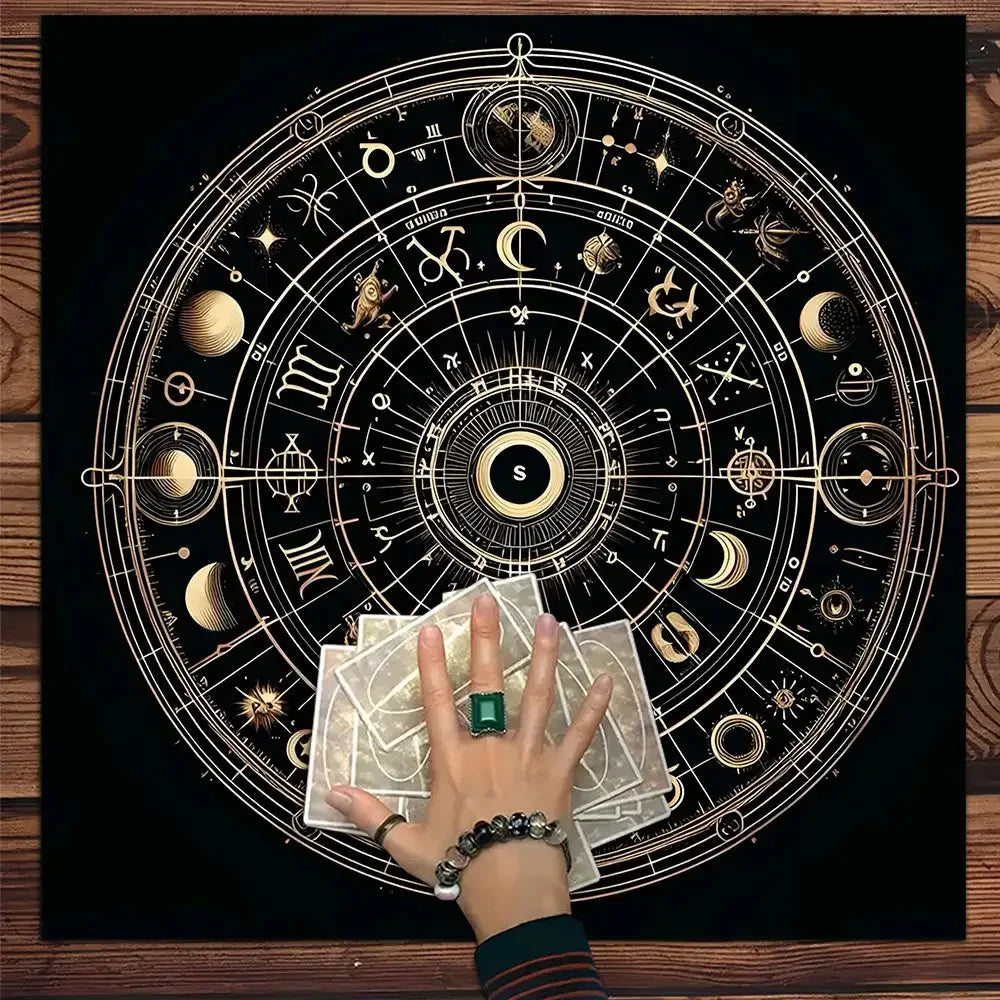 🔮 Mystery Symbol Tarot Tablecloth – Durable 100% Polyester Mat Featuring Vivid, Fade-resistant occult and celestial Designs