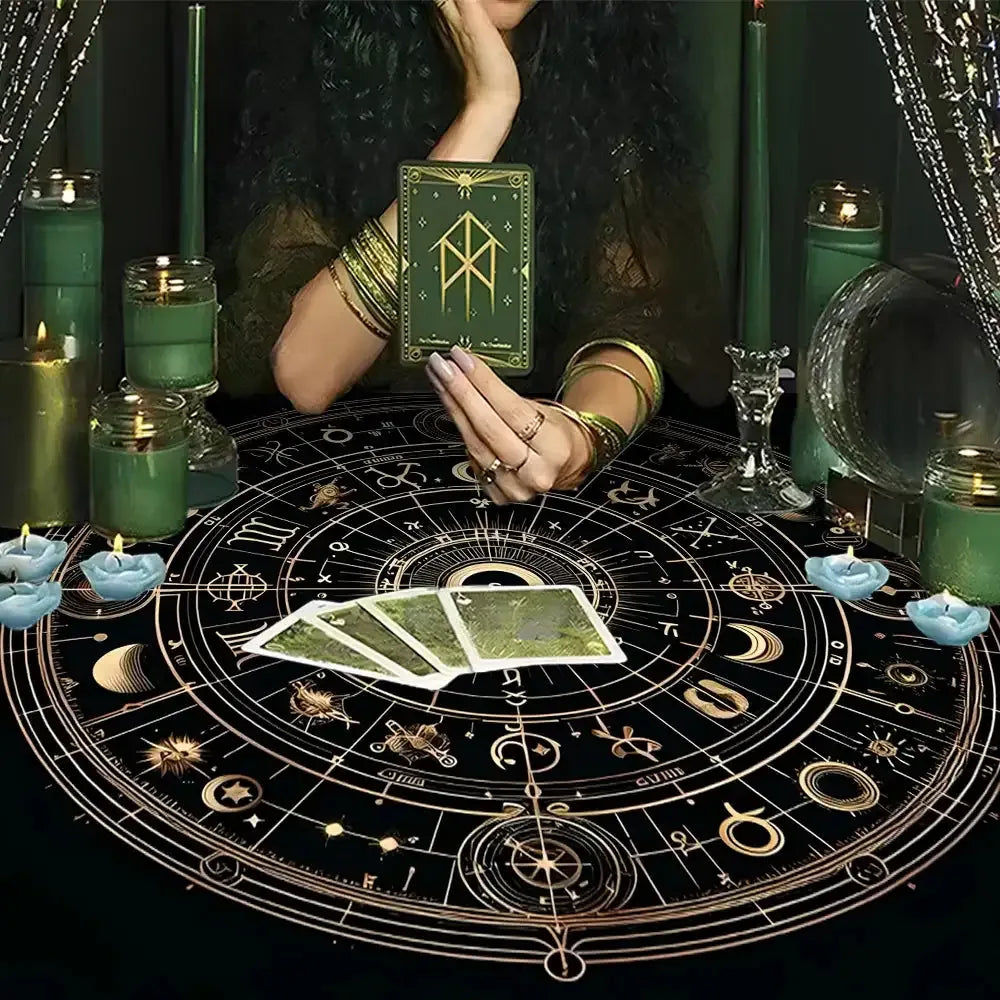🔮 Mystery Symbol Tarot Tablecloth – Durable 100% Polyester Mat Featuring Vivid, Fade-resistant occult and celestial Designs