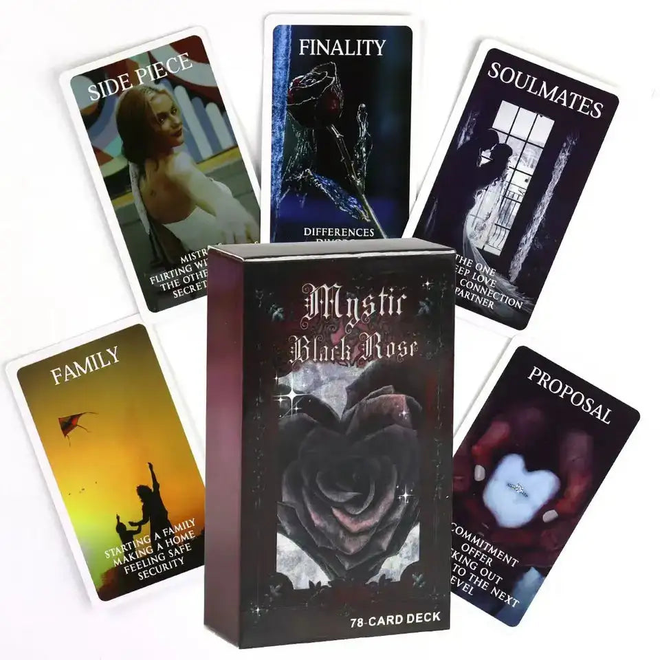 Mystic Black Rose Oracle Deck – 78 Cards | Twin Flame & Love Keywords Deck | Shadow Work & Healing Oracle | Compact 10.3 x 6 cm
