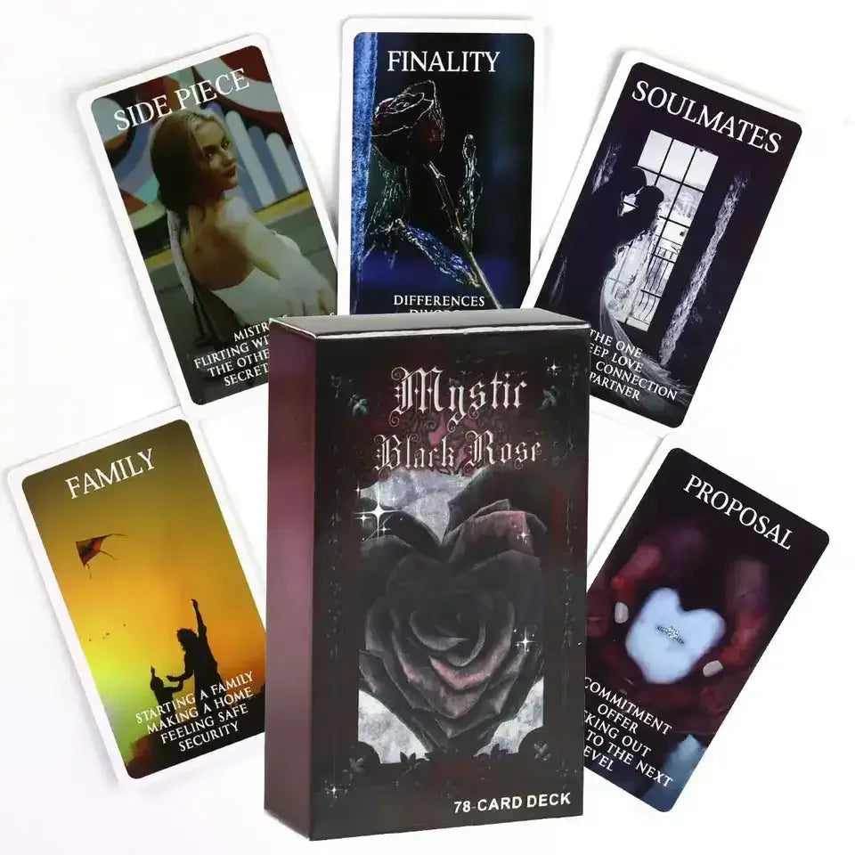 Mystic Black Rose Oracle Deck – 78 Insightful Cards Featuring Twin Flame Love Keywords and Healing Shadow Work, Portable 10.3 x 6 cm